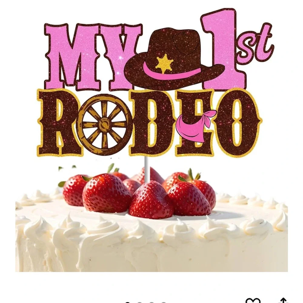 ❌ Pink and Gold 1st Rodeo Birthday Party Decoration cake topper NWT!